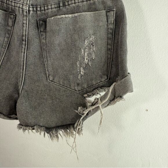 One Teaspoon Hawks Gray Black Distressed High Rise Relaxed Denim Shorts 26 - Picture 7 of 9